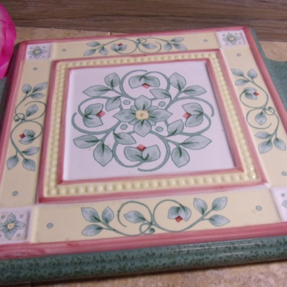 Cheese Board & Knife, Vintage Pfaltzgraff, Orleans Floral Green Pattern, GIFT - Picture 2 of 7